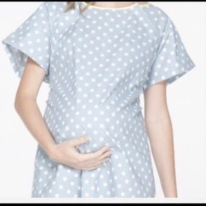 Blue polka dot hospital gown